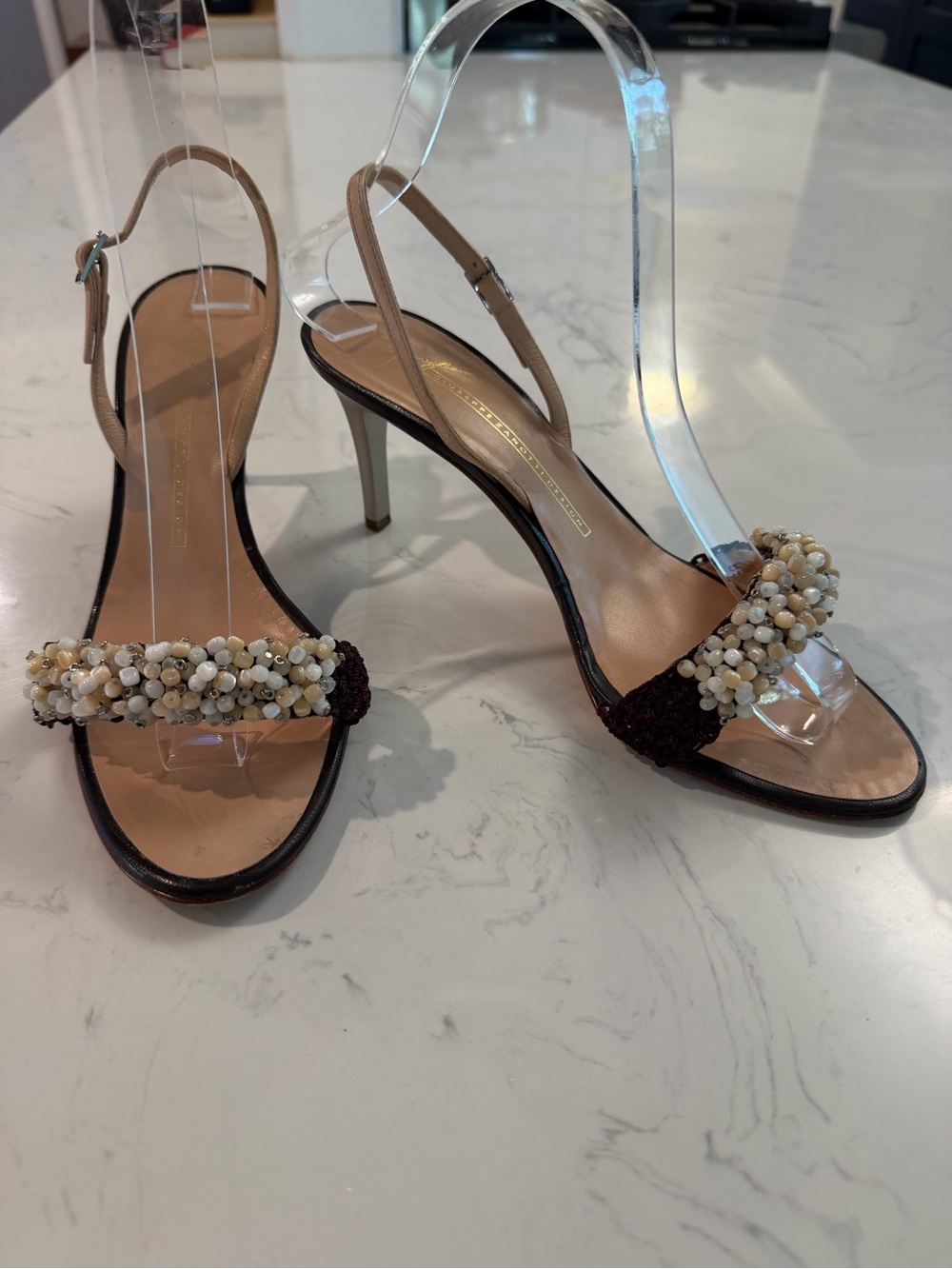 Giuseppe Zanotti Vintage Stiletto Slingback Sandals with Beaded Detail - 37